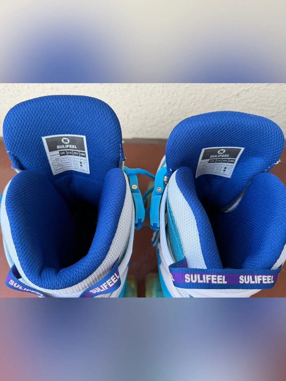 Kids Teal Blue and Pink Glitter Wheel Quad Rollerskates